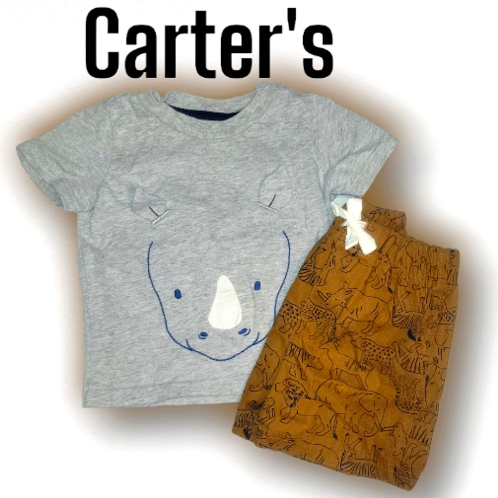 💥4/$25 Carter's Wild Animal Print T-Shirt & Shorts Matching Set Size 12m